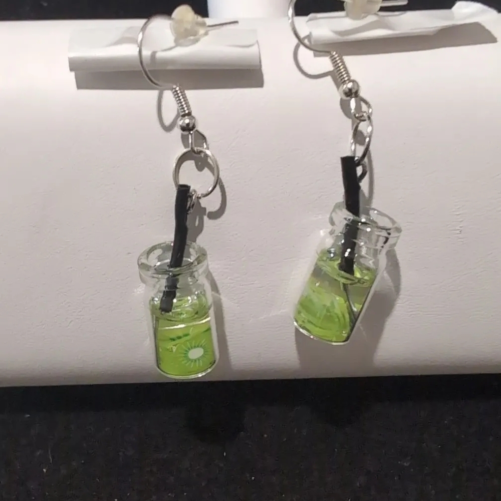 novelty Mojito Cocktail Gin & Lime Glass Acrylic Earrings